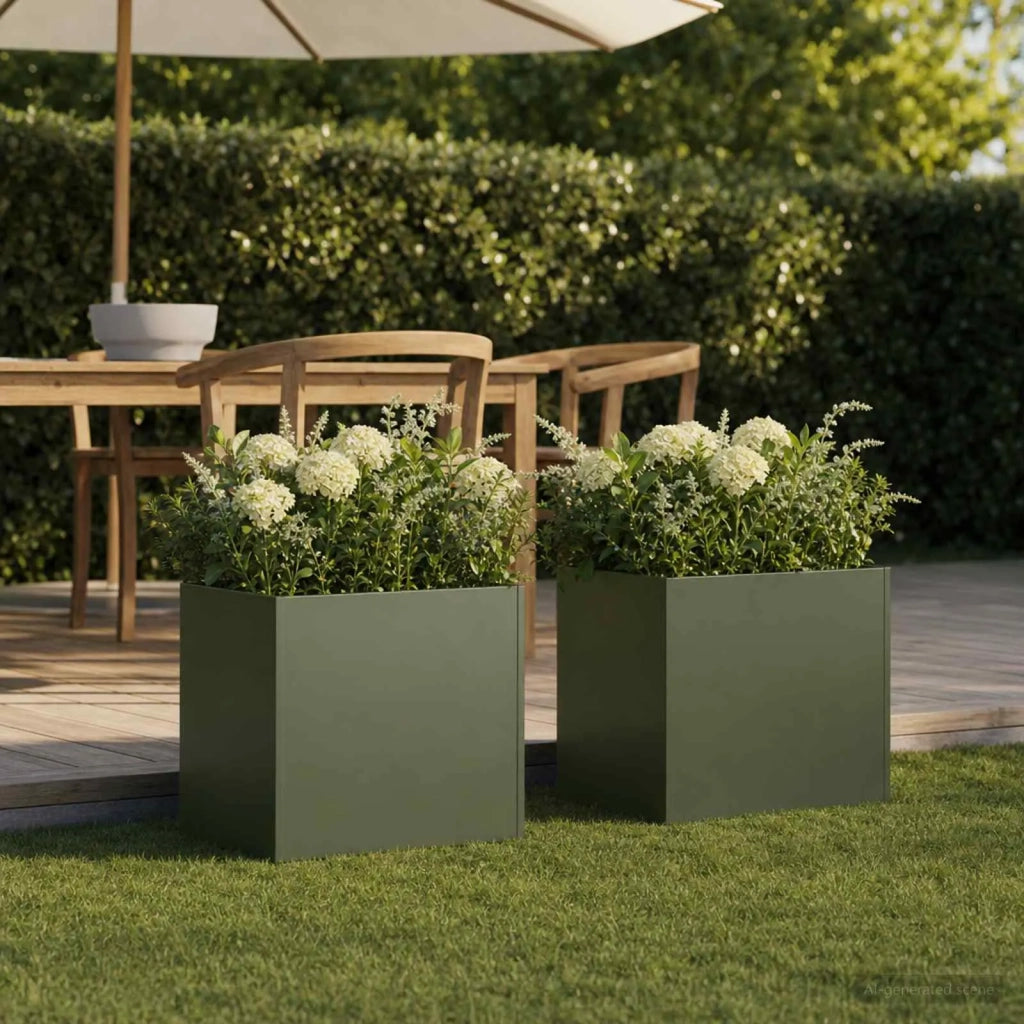 Vaso da giardino 2 pz Verde Oliva 25 x 25 x 25 cm 8004945