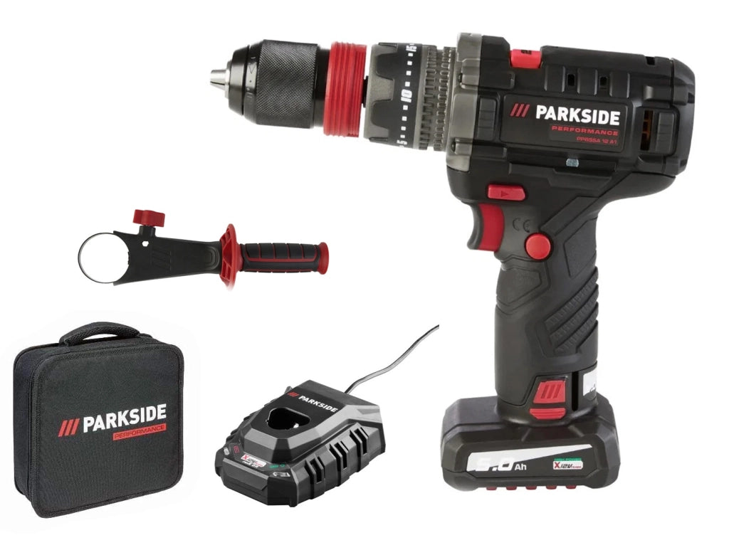 Set Trapano Avvitatore Ricaricabile 12V Parkside Performance PPBSSA 12 A1 80Nm con Batteria e Caricatore - Prodotto da Esposizione