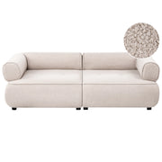 Divano a 3 posti beige in bouclé con braccioli arrotondati rivestimento di alta qualità seduta trapuntata stile moderno di metà secolo decorativo per soggiorno