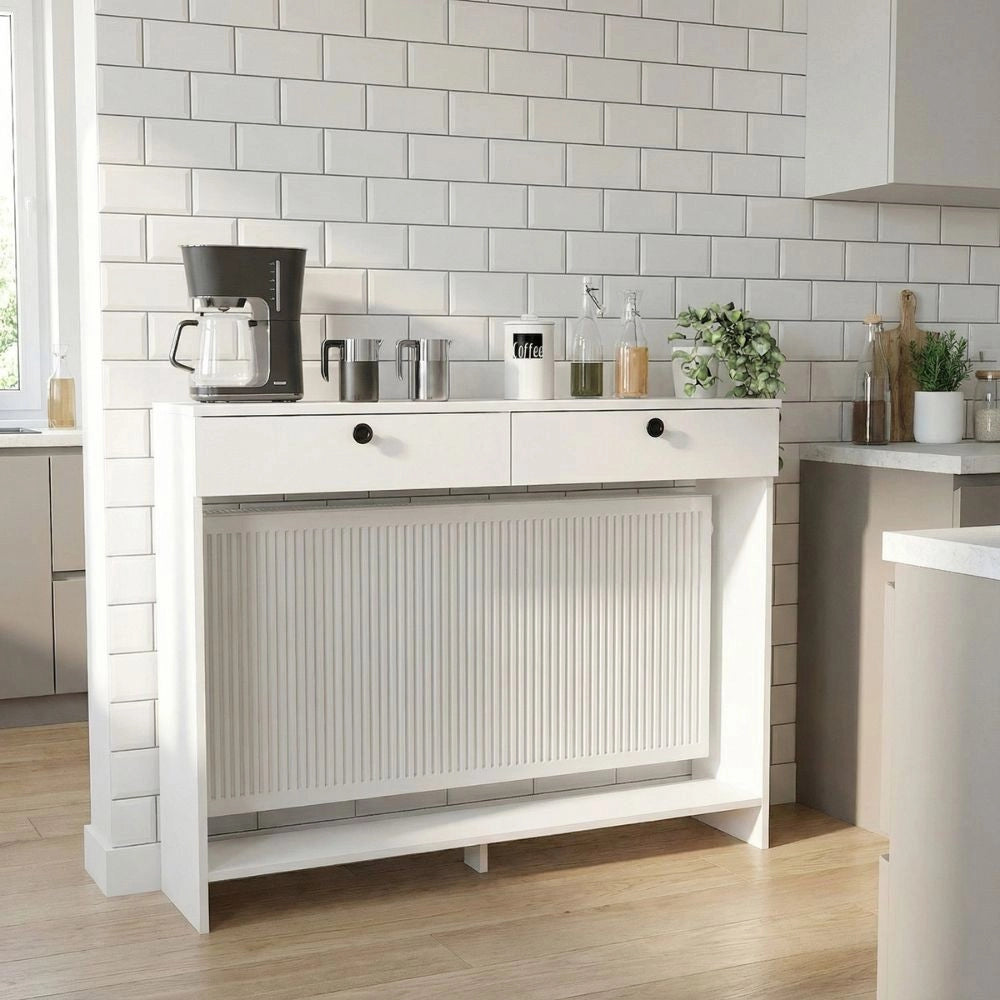 Consolle Copri Termosifone Opelya 130 cm Bianca con Ante a Ribalta – Design Salvaspazio