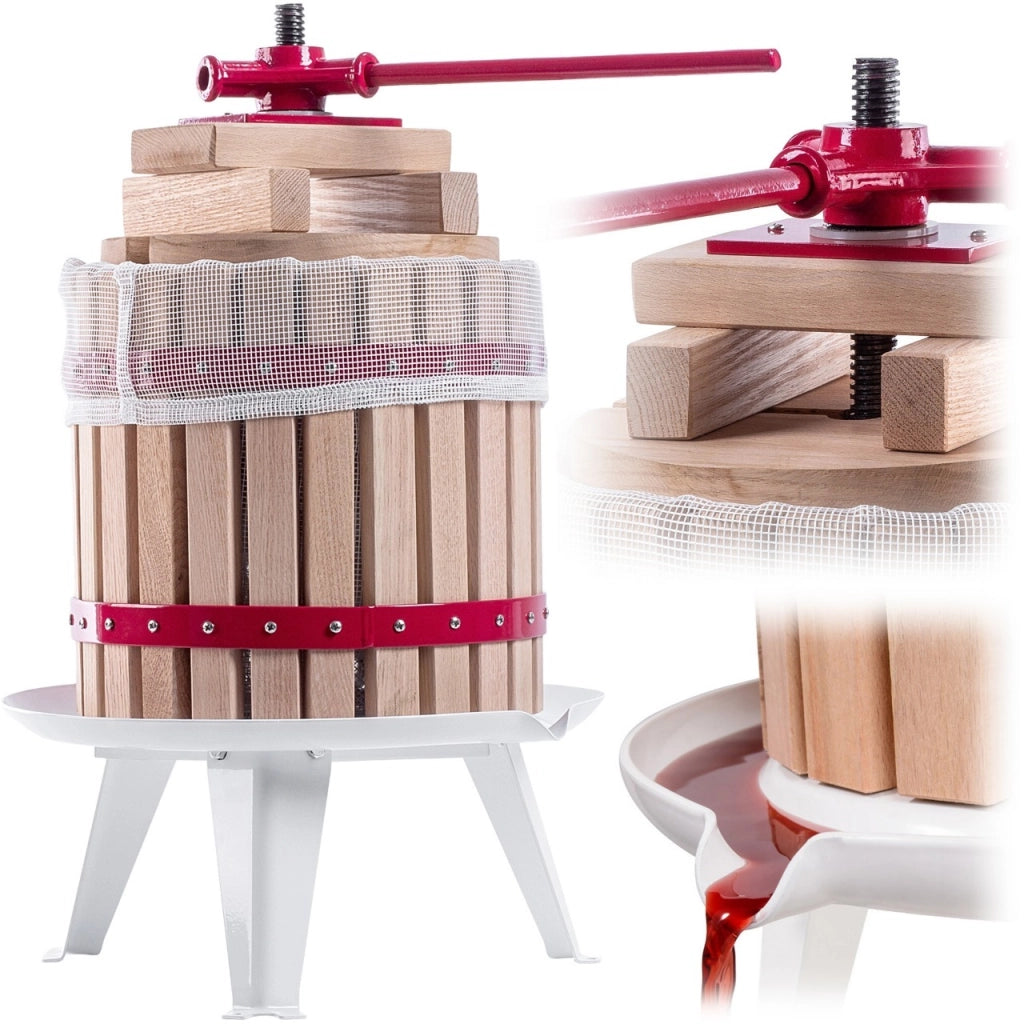 Pressa a vite manuale KADAX per frutta, succhi, vino e liquori, capacità 18 litri + borsa