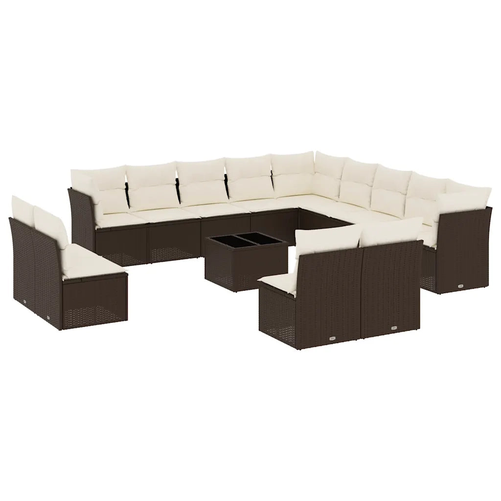 Set Divani da Giardino 14pz con Cuscini in Polyrattan Marrone 3250342