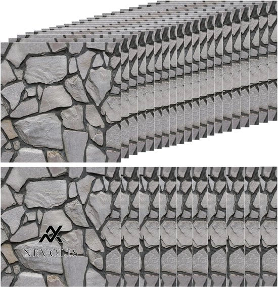Pannelli per Parete 3D a Look di Pietra - Adesivi Auto - Pavimento in PVC Idrorepellente - Pacchetto da 30 - Camere da Ufficio e Esterno Grigio.