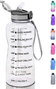 Ottimizzante borraccia con maniglia e chiusura ermetica, 2200 ml borraccia con indicatore di tempo, 2,2 l serbatoio per acqua per tutti gli obiettivi di fitness, trasparente nero