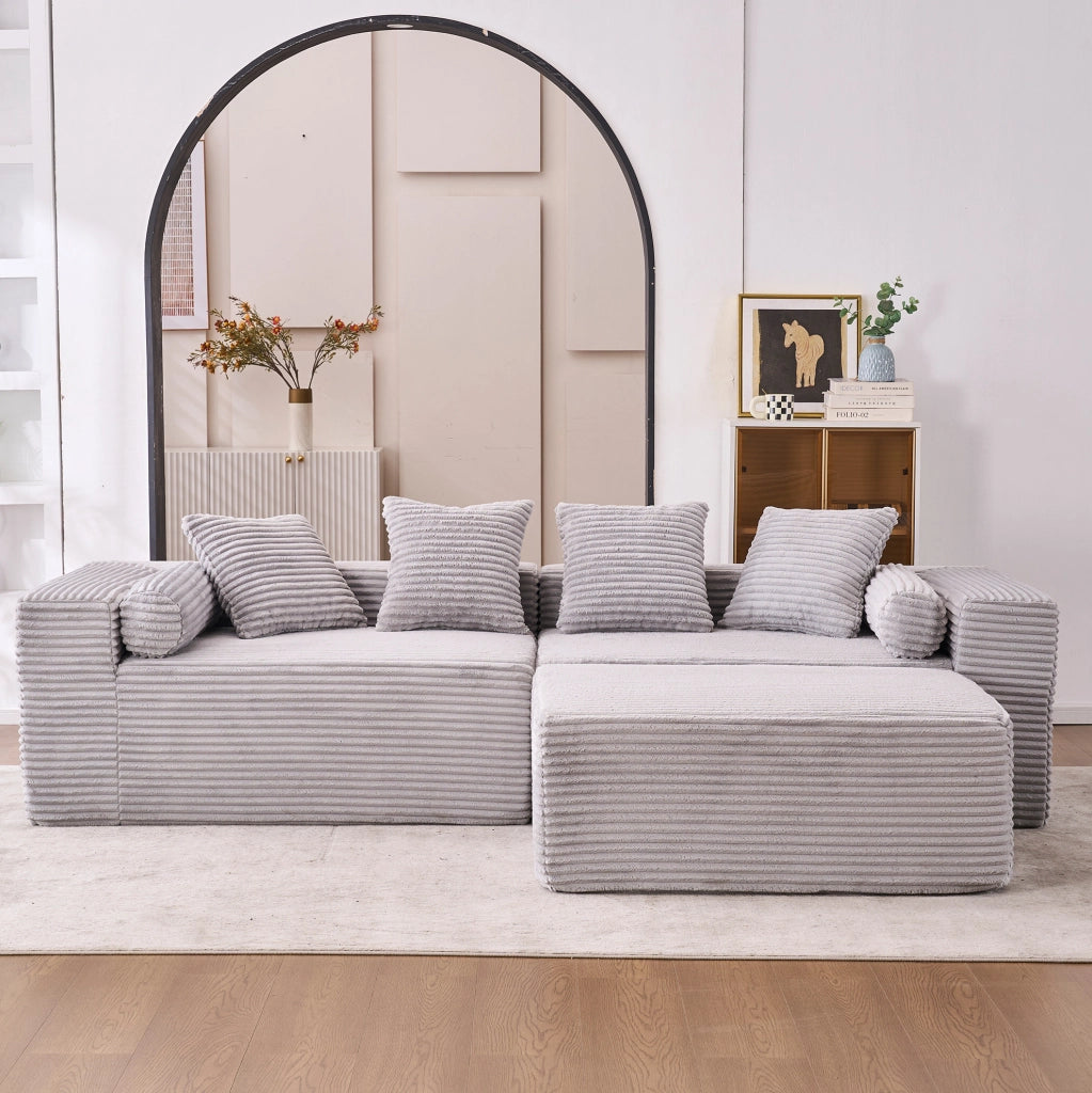 Divano modulare angolare 266x110x60;01 cm in foam e molle; grigio