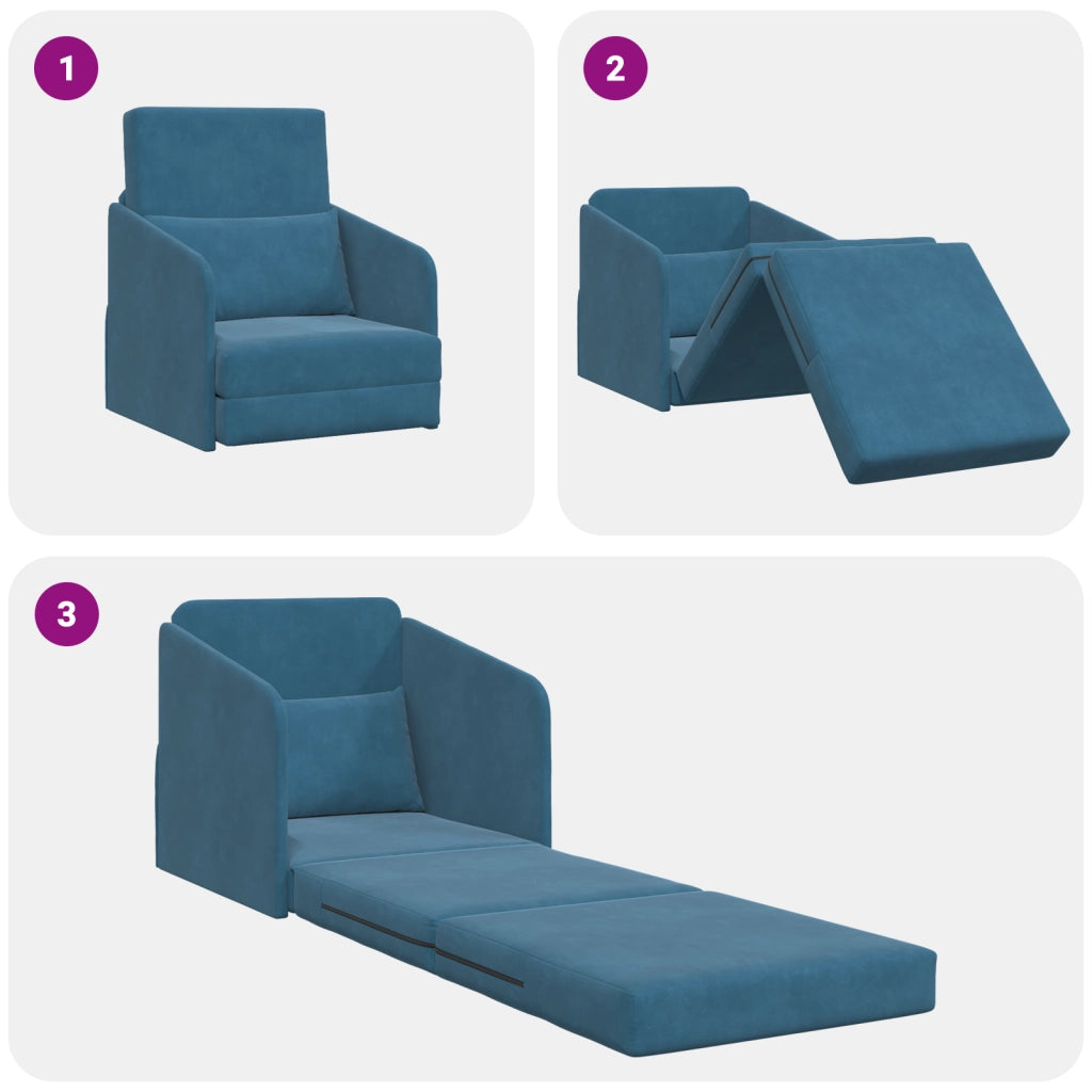 Divano Letto 2-in-1 Blu 65x80x83 cm Velluto