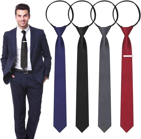 Stropdassen Premium 4 pezzi - Classiche cinture con chiusura a clip e zip 660mm - Adattabili e pre-allacciate - Stropdassen strette per evento aziendale e matrimoni