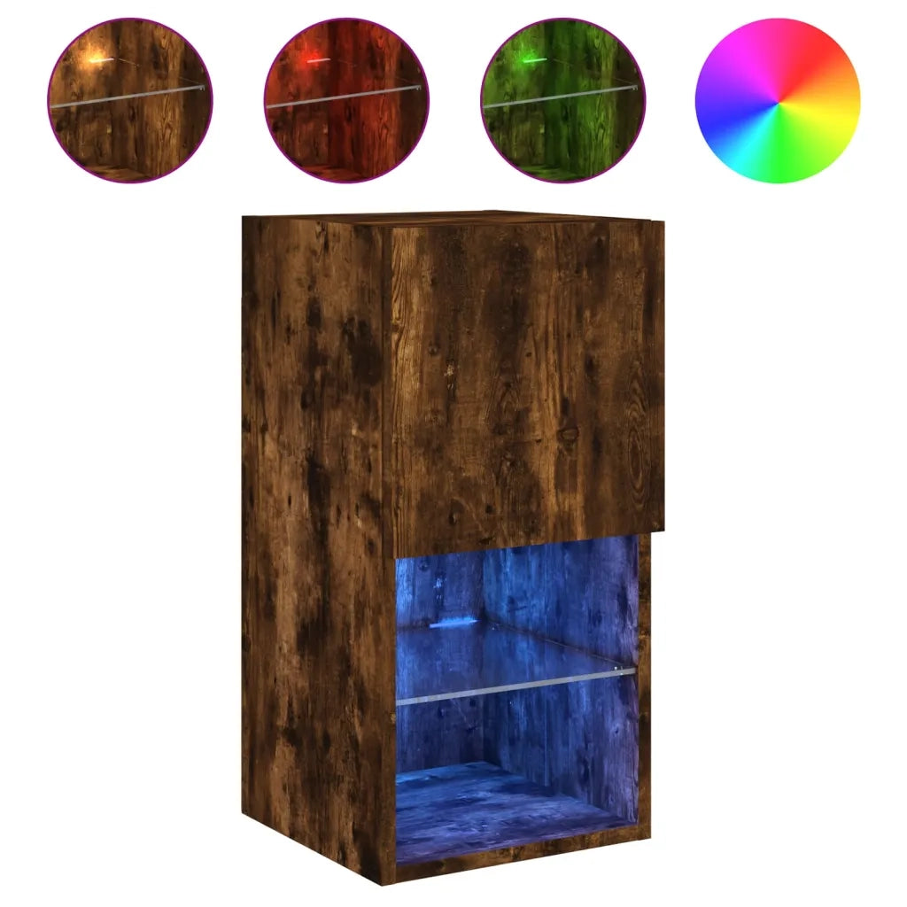 Mobili Porta TV con Luci LED 2 pz Rovere Fumo 30,5x30x60 cm 836996