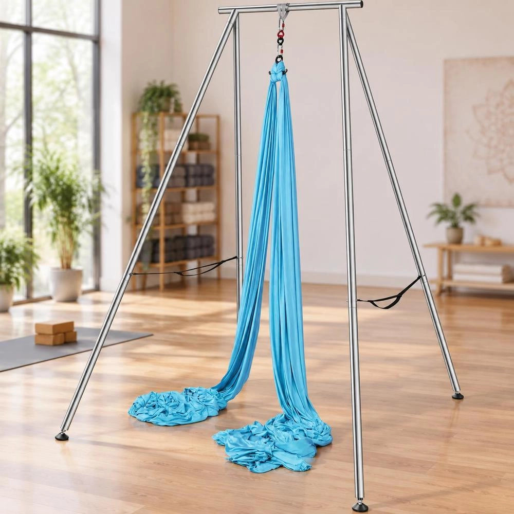 Aerial Yoga Hammock With Yoga Frame 12 X 2.6 M, Blue Yoga Swing Air Flying, Yoga Swing Hammock Swing 250 Kg Max. Load Capacity, Incl. Yoga Socks & Foot Pads, Anti-Gravity Exercises