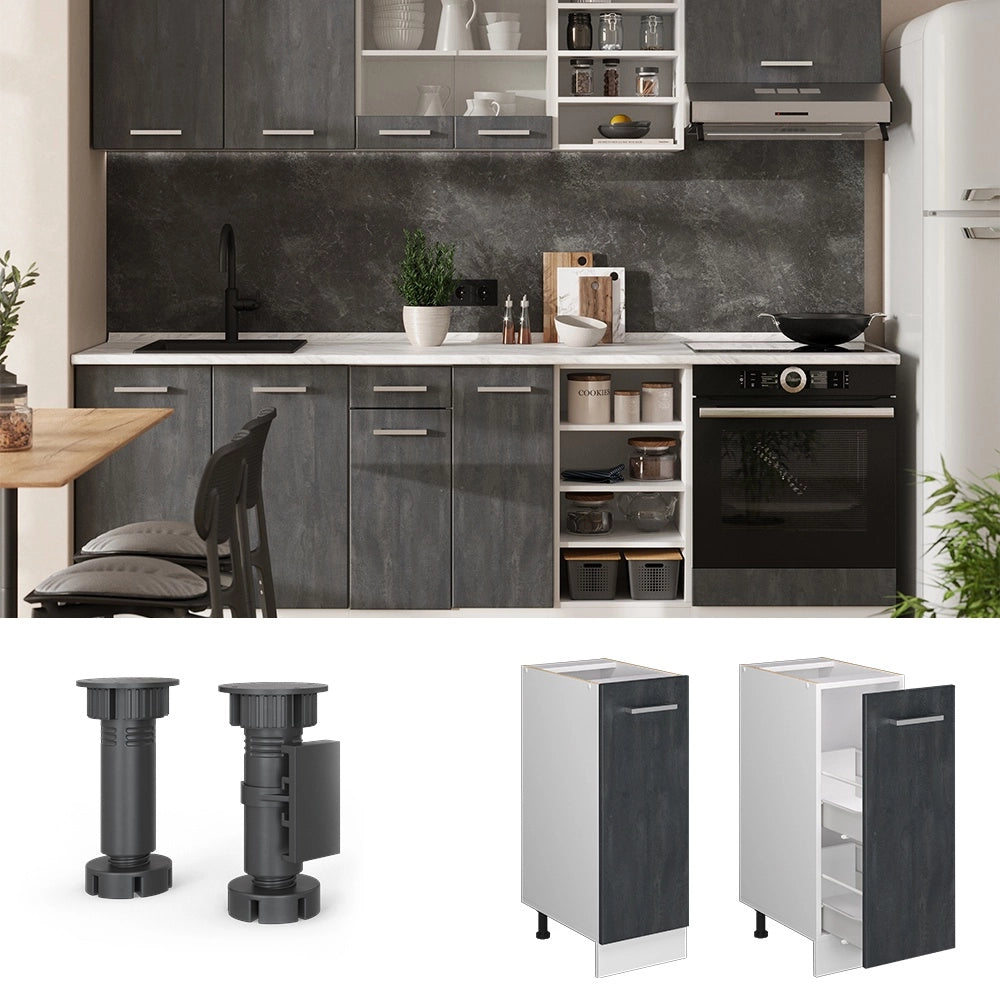 Armadio cucina dispensa alto R-Line Calce nera/Bianco 30 cm PL Rovere Vicco