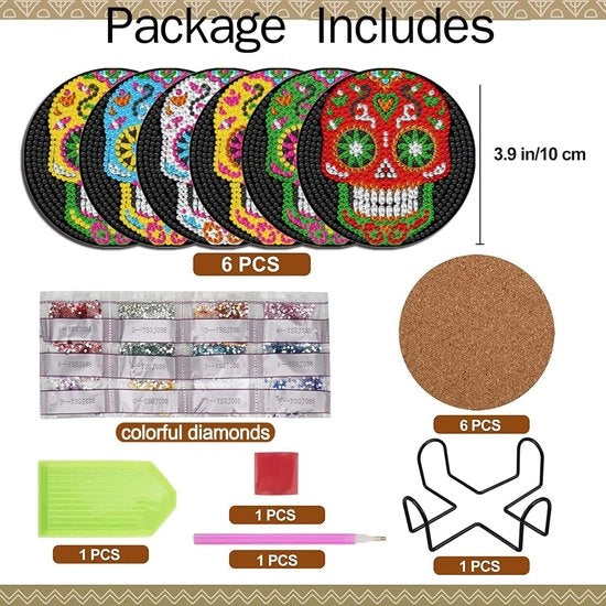 Set di sottostanti per dipinti a diamanti 6 schede - fiori scheletri 5D arte set - intero foro strass dipinto - per adulti bambini - inizianti artigianato.