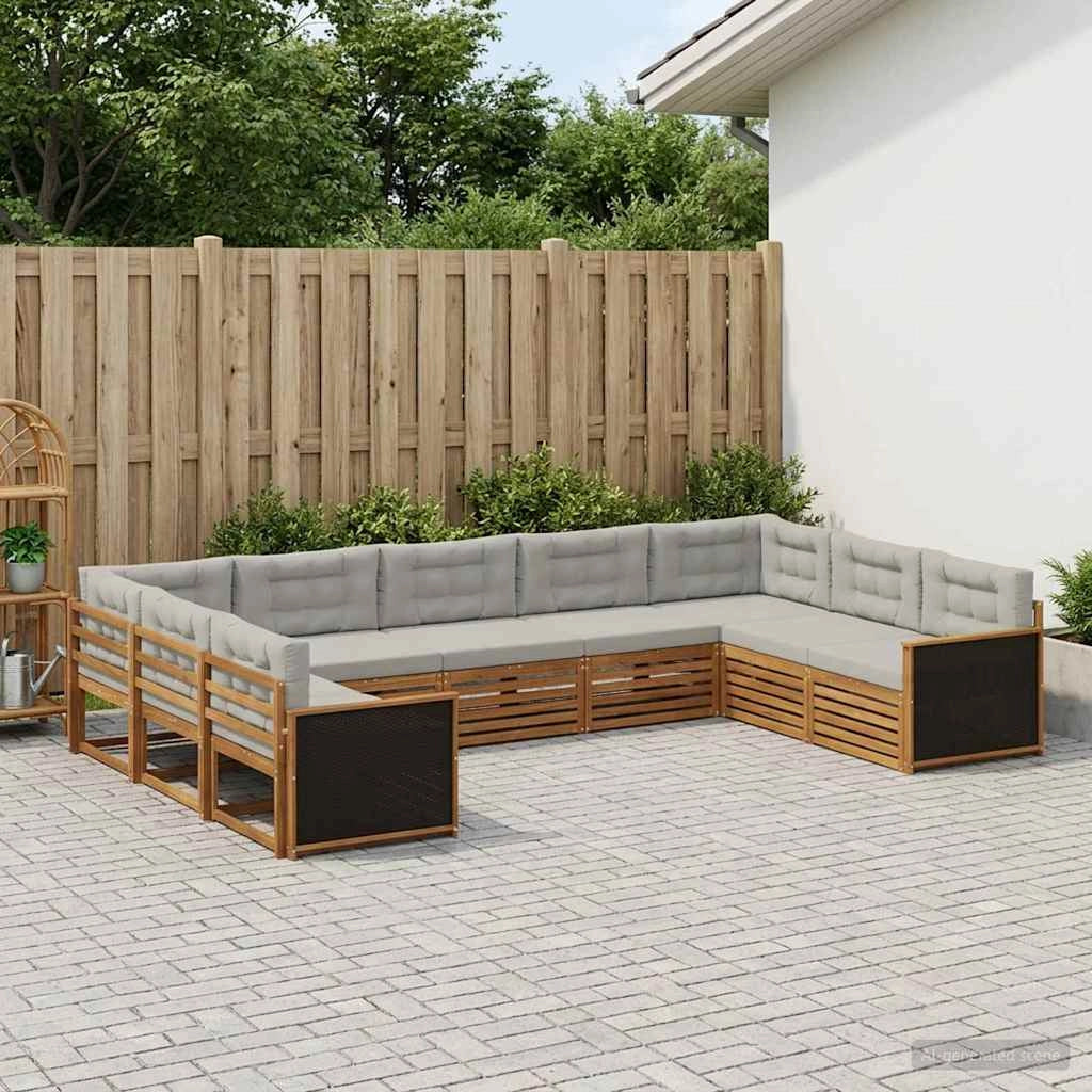 Set di divani da esterno 9 pz Naturale e Grigio Chiaro 3383824