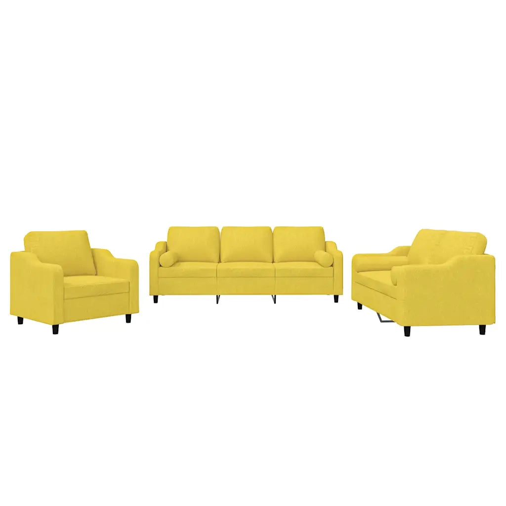 Set di Divani 3 pz con Cuscini Giallo Chiaro in Tessuto