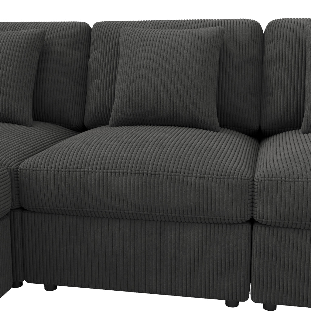 Divano angolare modulare 290x159,5 cm in velluto a coste grigio con 2 pouf