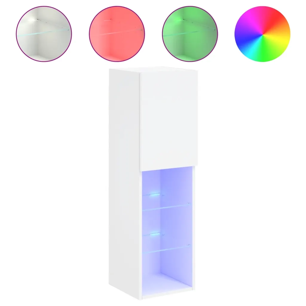 Mobili Porta TV con Luci LED 2 pz Bianchi 30,5x30x102 cm 837016