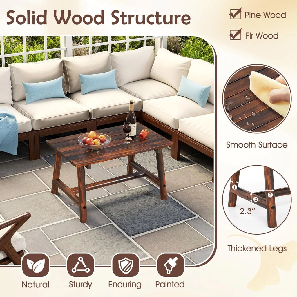 Tavolo da giardino in legno massello, tavolino ausiliario terreza esterno con carico di 125 kg, tavolino basso rettangolare con piano a doghe per balcone, patio, 90 x 55 x 50 cm (marrone)