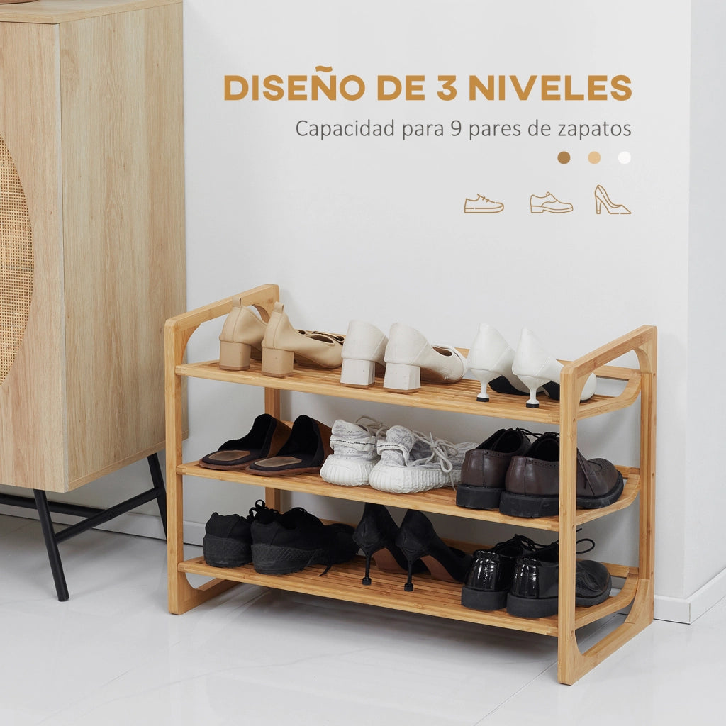 Scarpiera 9 Pares di Scarpe in Bamb¨´ 3 Ripiani ¨C Zephmum ¨C 76x33x51 cm Naturale