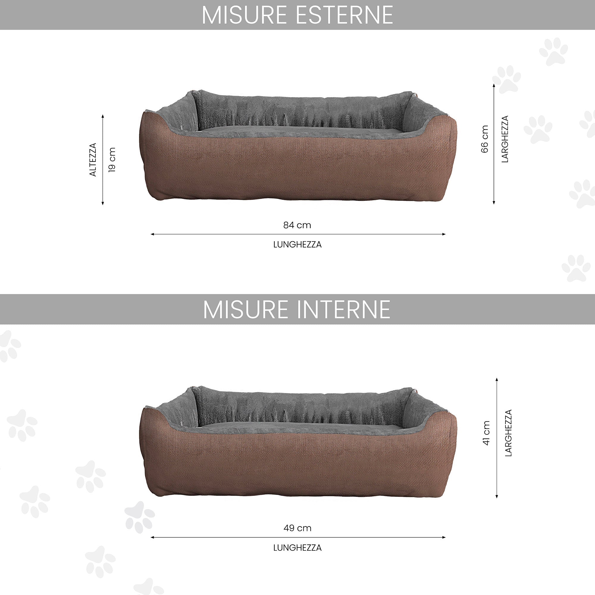 Cuccia per Cani e Gatti Doubleface 62x50x17 cm in Poliestere Love Tortora