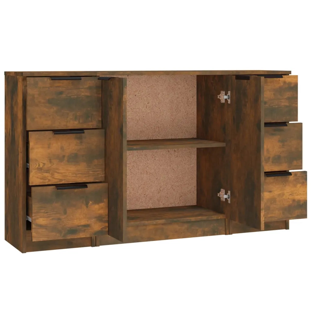 Credenze 3 pz | Madia | Buffet da pranzo | Armadio da pranzo Rovere Fumo in Legno Multistrato