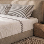 Set Lenzuola Letto Matrimoniale in Puro Cotone | Completo Letto 2 Piazze | Lenzuolo con angoli, Lenzuolo Piano e 2 Federe | Lenzuola in Cotone con Balza a Righe Tortora