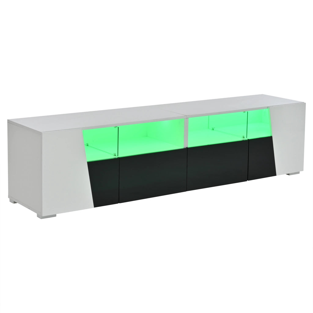 Mobile TV 180x38.5x45cm - Zephmum - Lucido LED 2 cassetti 2 ante per TV 80 pollici Bianco e Nero