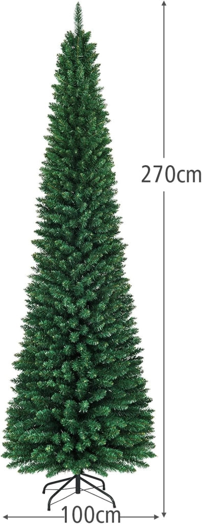 Albero di Natale Artificiale, Abete per la Festa di Natale, Albero Artificiale per Casa, Folto e Realistico, PVC, Supporto in Metallo, Facile da Montare, Verde (270 cm)