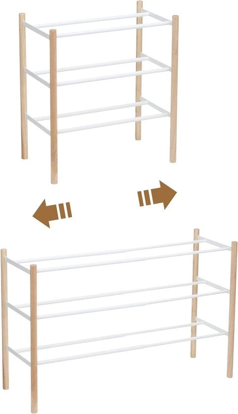 Rack Scarpe a 3 Livelli - Acciaio/Legno Bianco - Design Minimalista - 41~70 x 25 x 45,5 cm