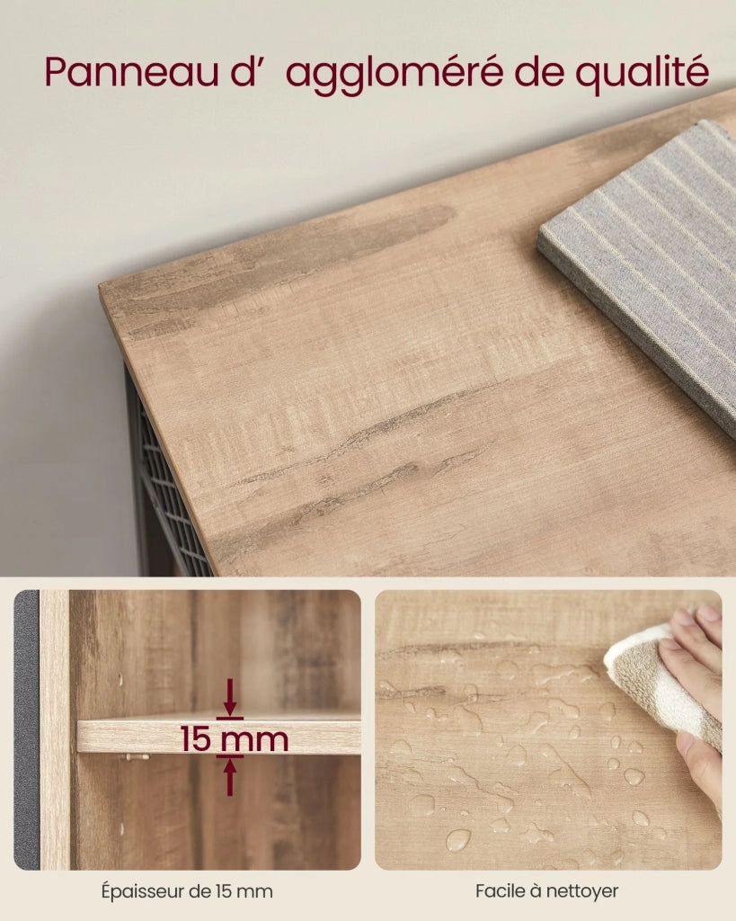 Mobile contenitore con anta scorrevole scomparto aperto ripiano regolabile stile industriale per ingresso soggiorno cucina ufficio marrone rustico e nero 12_0006431