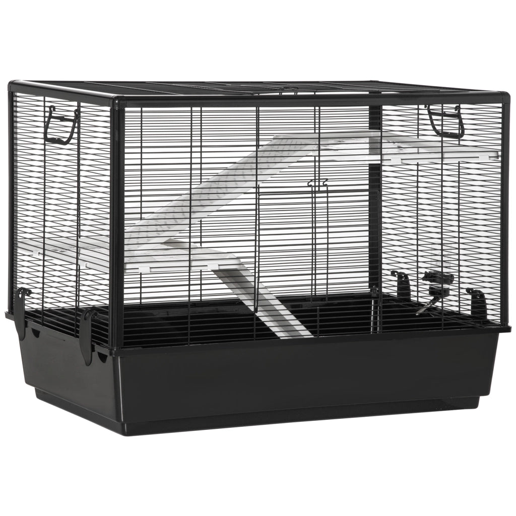 Easycomfort Gabbia per Porcellino d'India con Maniglia, Serbatoio d'Acqua, Rampa e Piatto, 80x48x58cm, Nera
