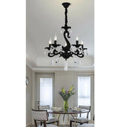 Trade Shop - Lampadario Classico Attacco E14 5 Bracci Con Pendenti In Acrilico Lampada A15-5 - Nero