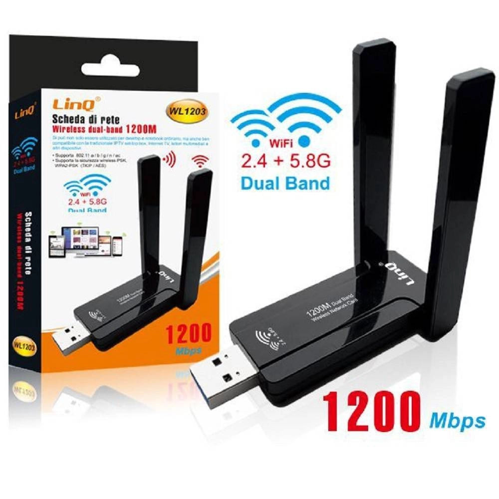 Trade Shop - Adattatore Scheda Di Rete Wireless Wifi Usb Dual Band 2.4 + 5.8g 1200mbps Wl1203 -