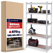 Scaffalatura metallica KADAX a 5 ripiani per garage, 180x90x40 cm, portata 875 kg, ideale per cantina.