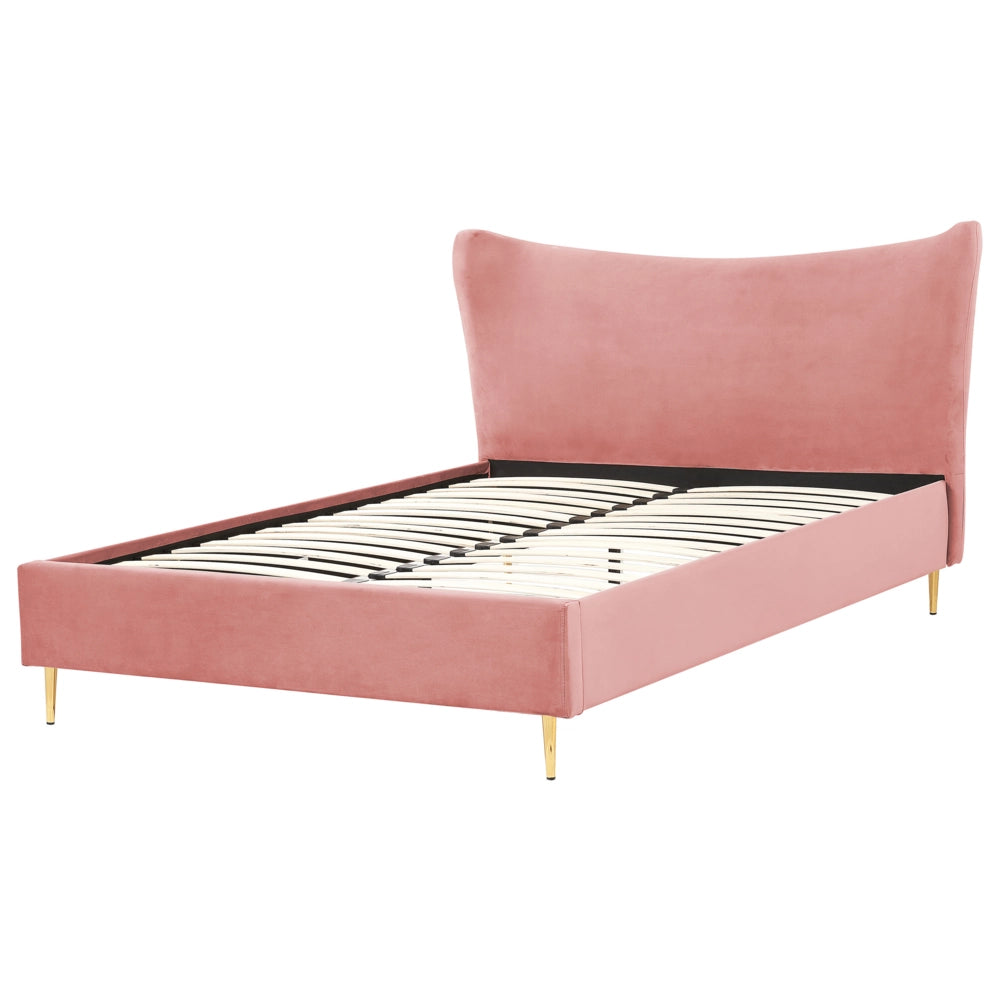 Letto in velluto rosa con struttura 160 x 200 cm gambe imbottite oro testiera stile glamour moderno