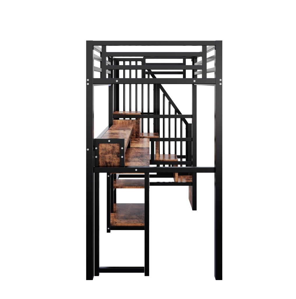 Letto a soppalco 90x200 cm in metallo e MDF nero con scrivania, senza materasso –