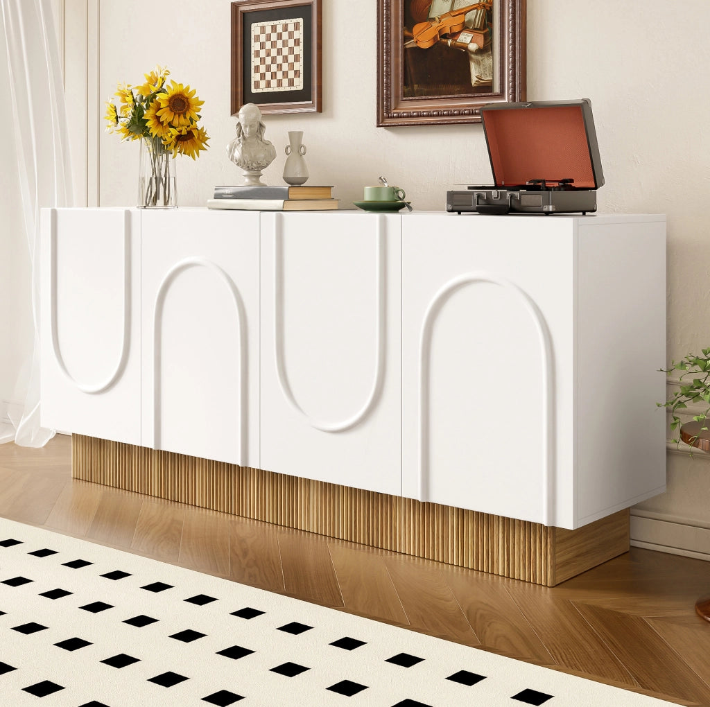 Sideboard moderno bianco con struttura a U, 4 ante con ampi scomparti 160x75x38 cm