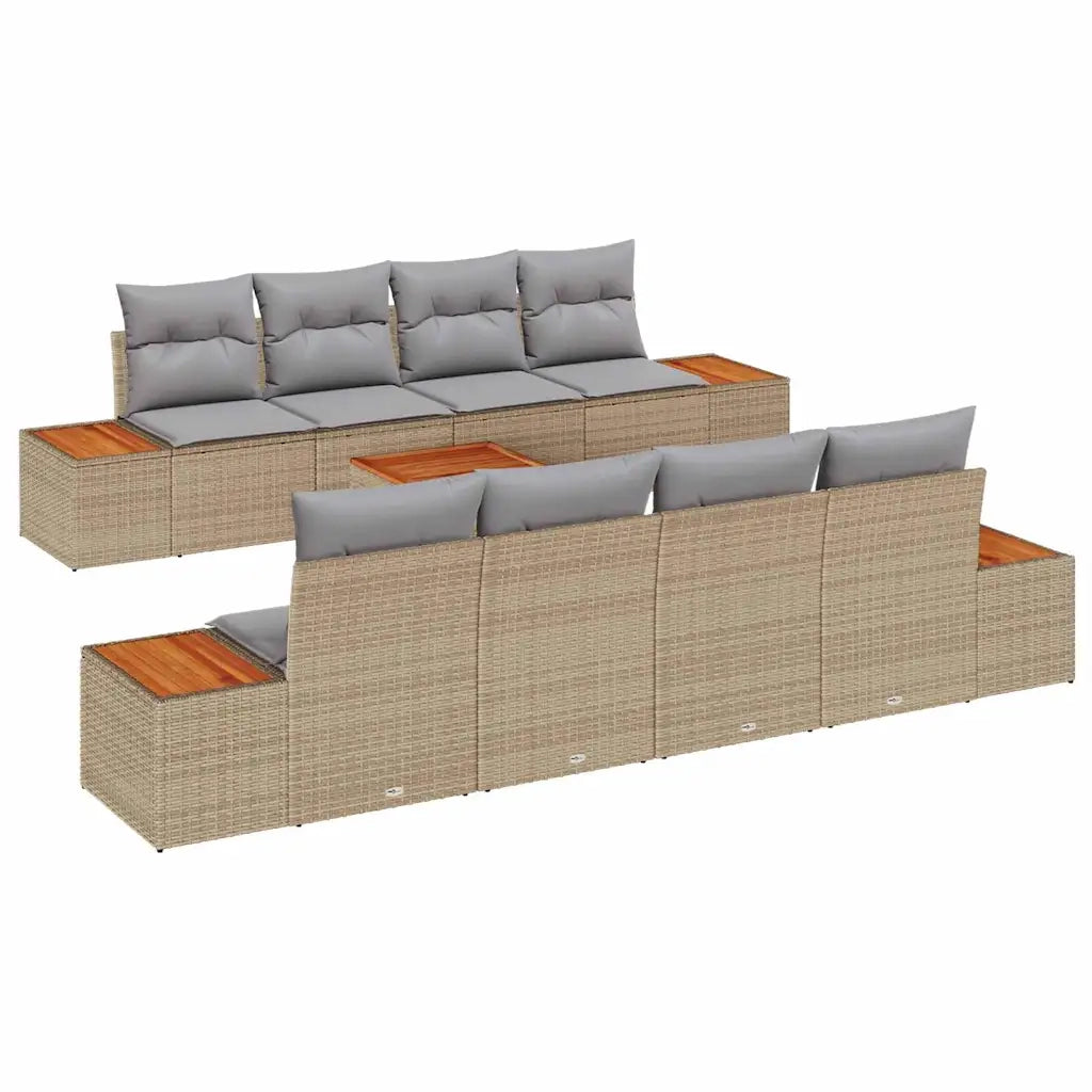 Set Divano da Giardino con cuscino 9 pcs Beige Poly Rattan