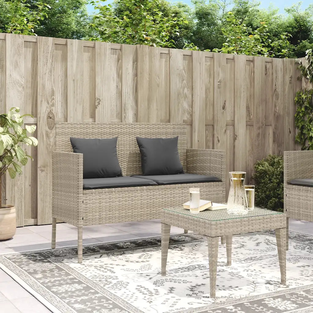 Panca da Giardino con Cuscini Grigio Chiaro in Polyrattan 365776