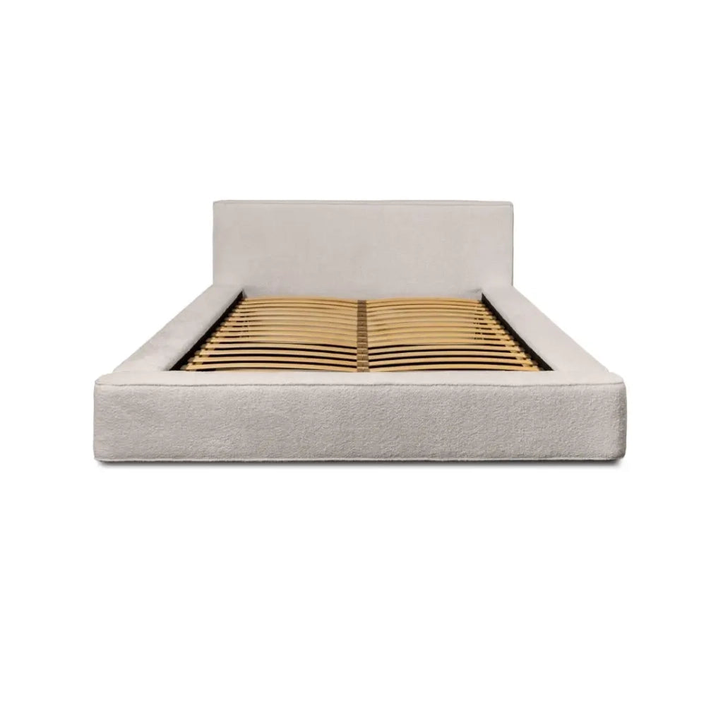 Lit coffre VELORA – Beige poudré bouclé – 160x200 cm – Tessuto velluto morbido – Rete sollevabile – Contenitore integrato