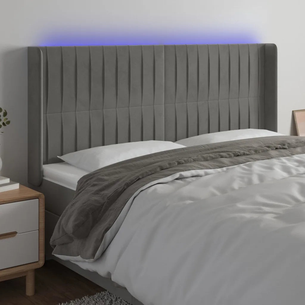 Testiera a LED-Testata con LED Grigio Chiaro 203x16x118/128 cm in Velluto 592320