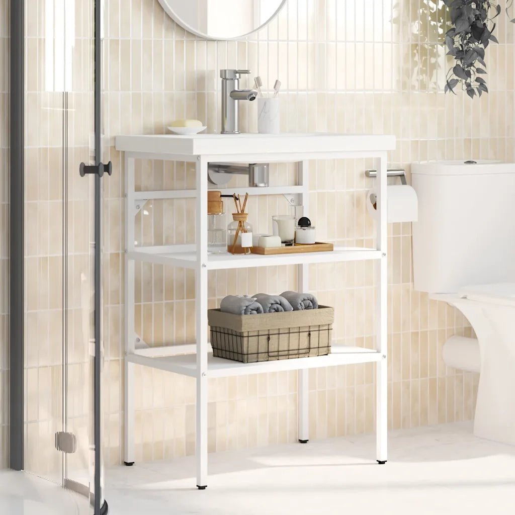 Struttura per Lavabo da Bagno Bianca 59x38x83 cm in Ferro 338485