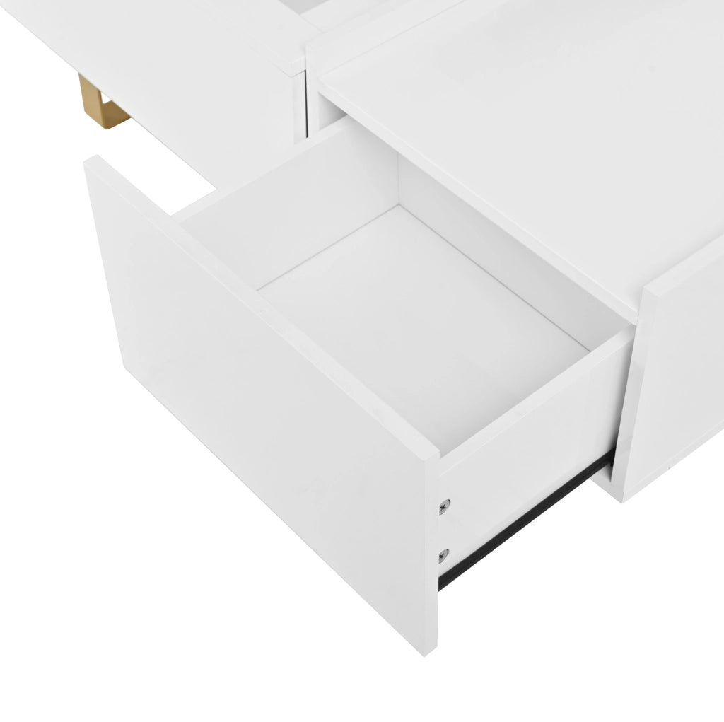 Tavolino da caffè elevabile con vano contenitore e cassetto; 100x50x54;5 cm; MDF bianco