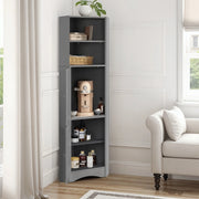Armadietto da bagno angolare con ripiano regolabile e vani aperti, per bagno, in truciolare, grigio, 36.5 × 36.5 × 155 cm