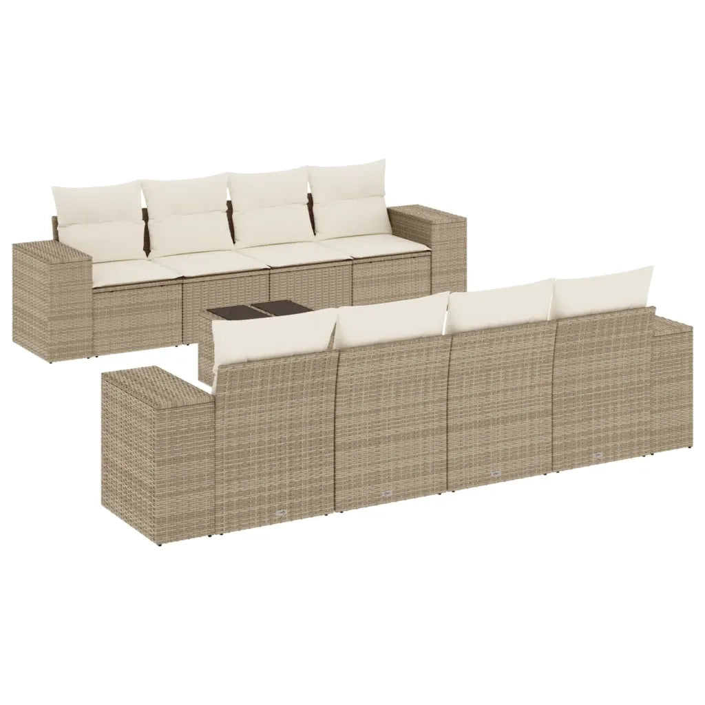 Set Divano da Giardino 9 pz con Cuscini Beige in Polyrattan 3254685