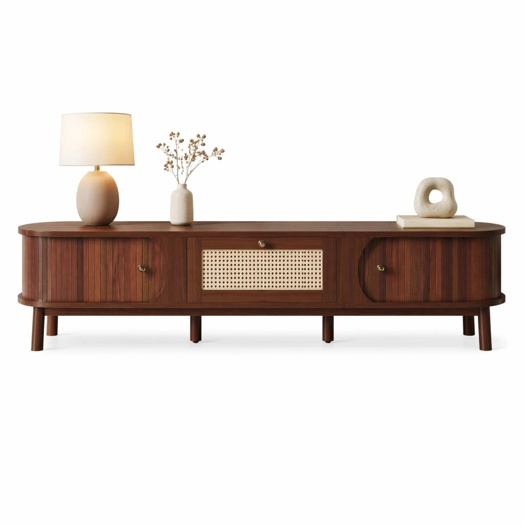 Mobile TV 170 cm in legno e rattan con ante e cassetti