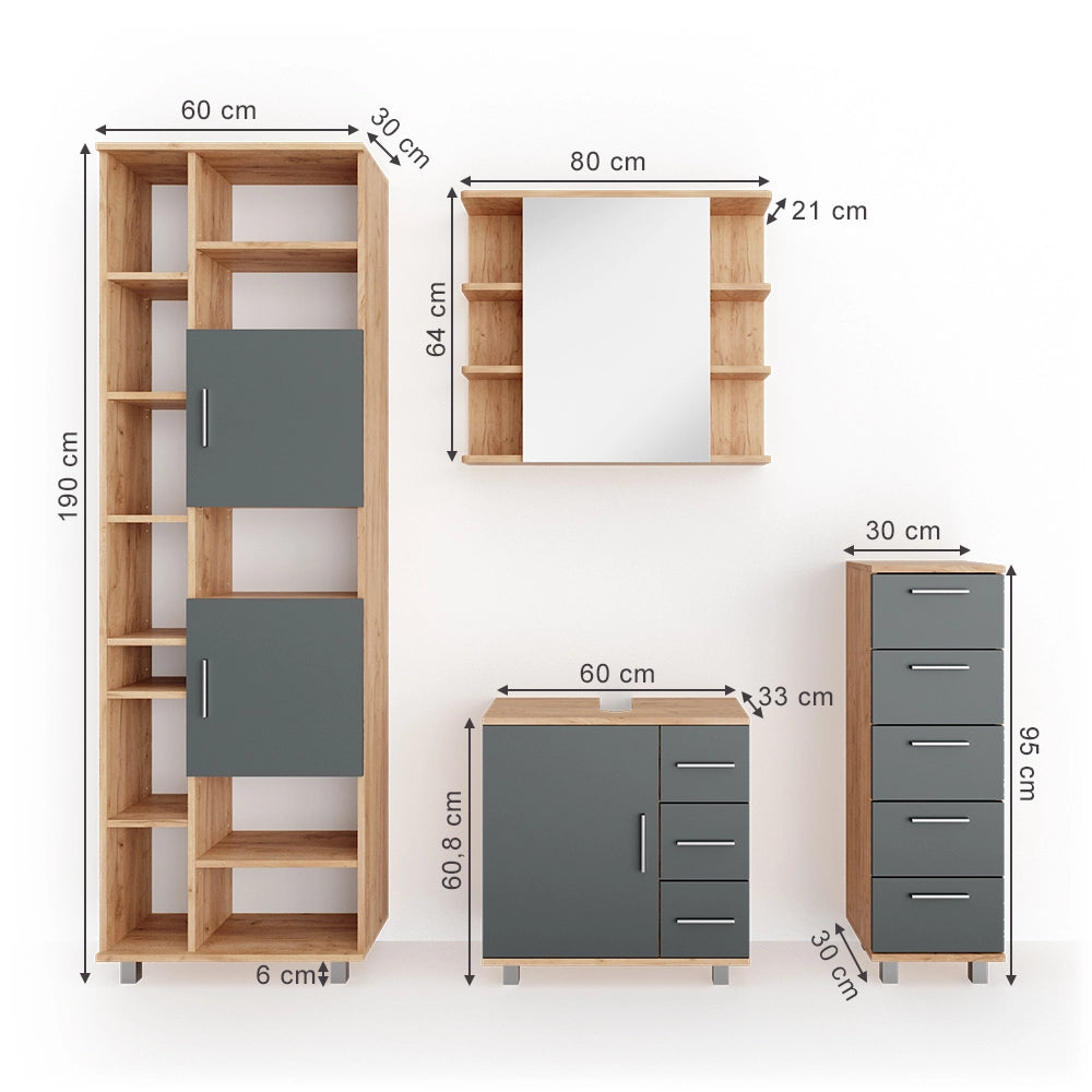 Vicco Set mobili bagno Rovere 4 parti
