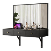 Toeletta con 3 cassetti; specchio e prese per camera da letto - 100x45x105 cm - nero