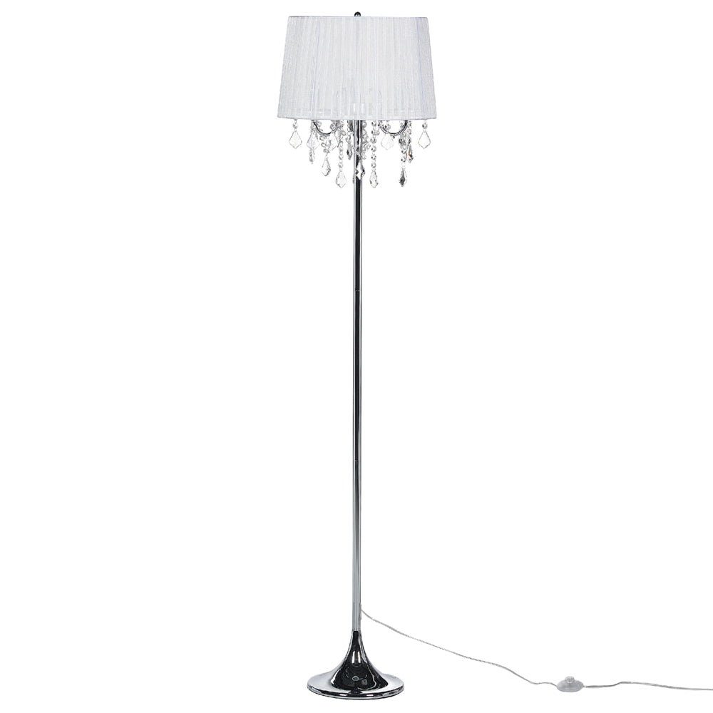 Lampada da terra in policotone bianco 165 cm con paralume a tamburo e perline di cristallo
