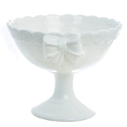 Coppa con Piede in Ceramica Fiocco Rilievo Elegante Shabby Chic Blanc Mariclò