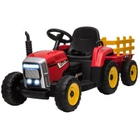 Trattore Elettrico per Bambini 3-6 Anni con Rimorchio Rimovibile, Batteria 12V e Telecomando, Rosso