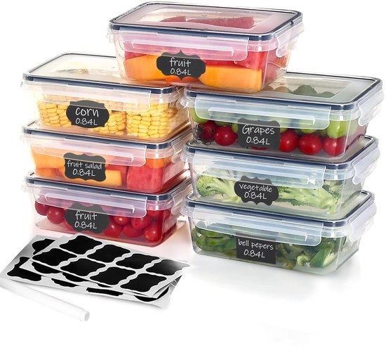 Contenitori alimentari in vetro 7 x 840 ml con coperchio, contenitori congelati, contenitori alimentari, BPA-free e 100% a tenuta d'aria, trasparenti, contenitori da portata pronta